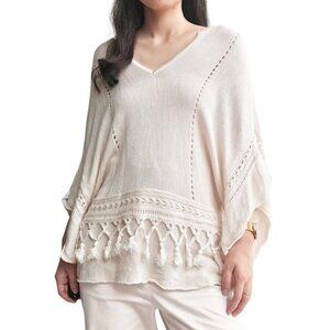 Anthropologie  Cream Kaya Tasselled  Boho Bohemian Top Women XS  Romantic